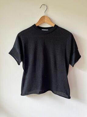 Jil Sander Black Fine Wool Short Sleeve Knit Top - Size “1”